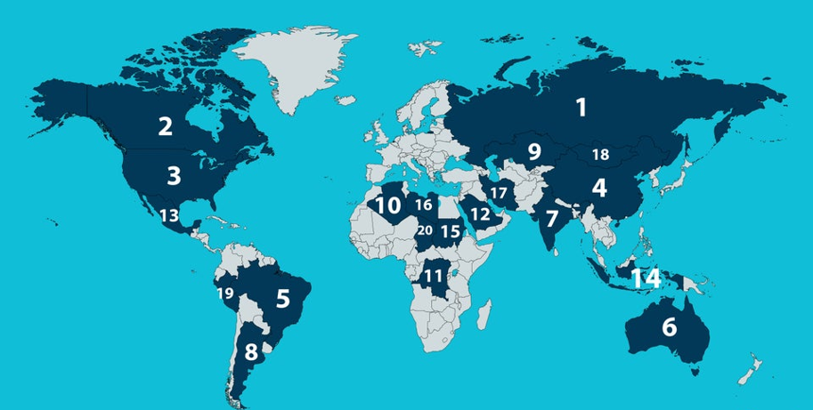 The 25 largest countries in the world by Area